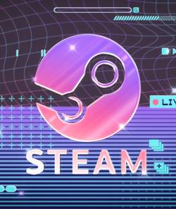 Colorful, graphic illustration of Steam logo