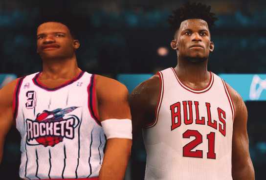 Characters from NBA 2K2 (2001) and NBA 2K17 (2016).
